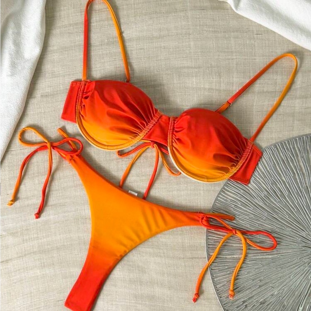 Orange and red ombré sunset bikini set with adjustable straps